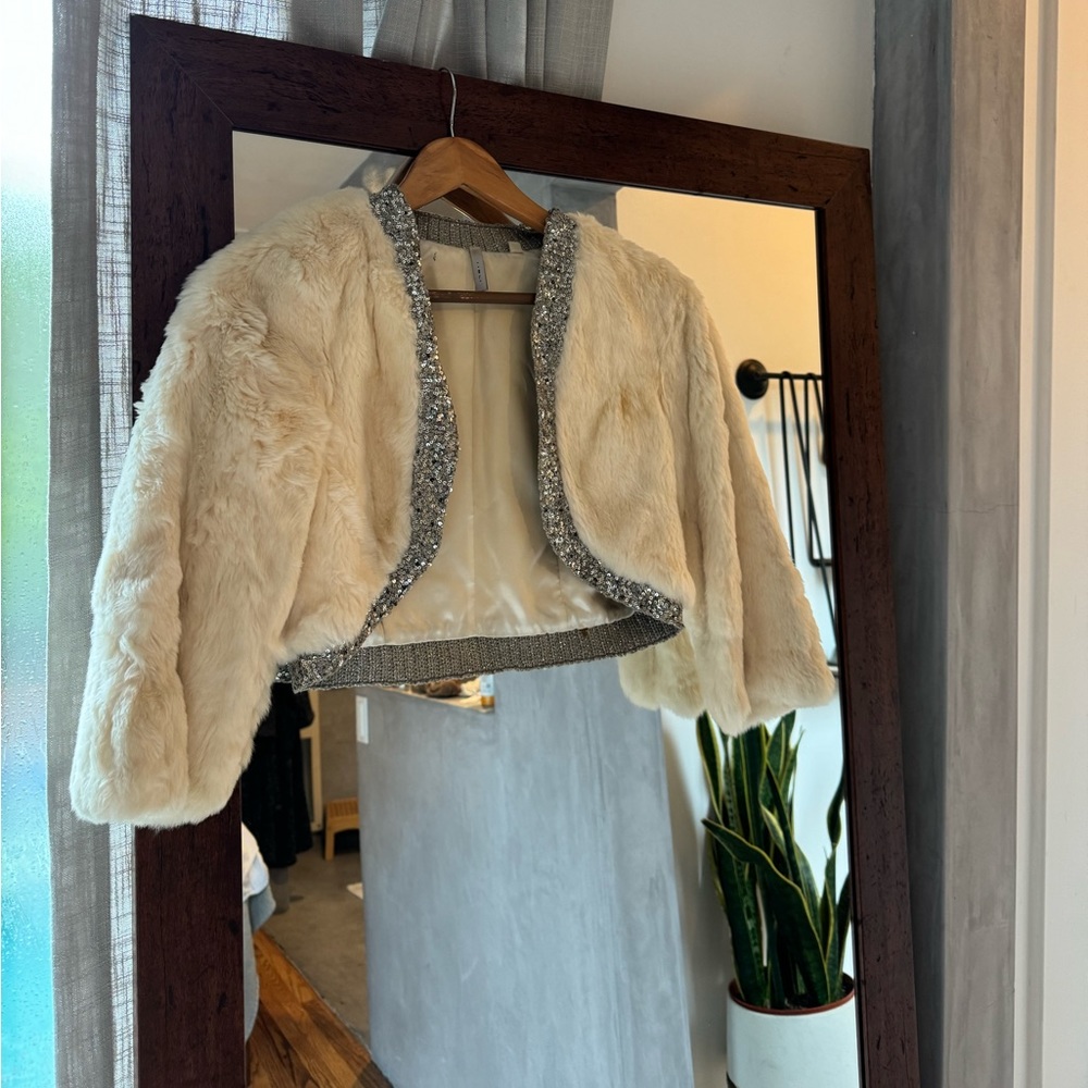 Iisli fur and sequin cropped shrug jacket